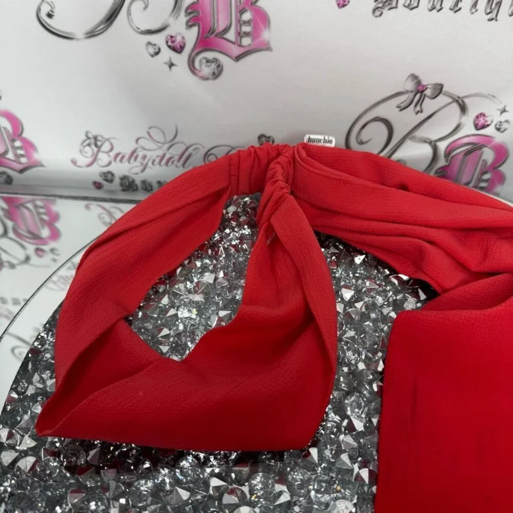 HUNCHIE Headband with ribbon tie flowy Elegant Red Scarf